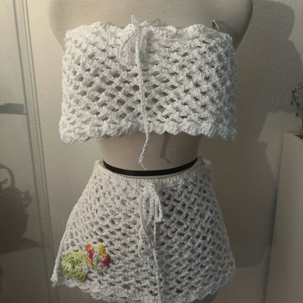 White Crochet Two-Piece Set